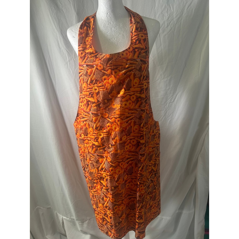 Handmade Reversible Apron Orange Polka Dot Snack Mix Print Pinafore‎ Pockets